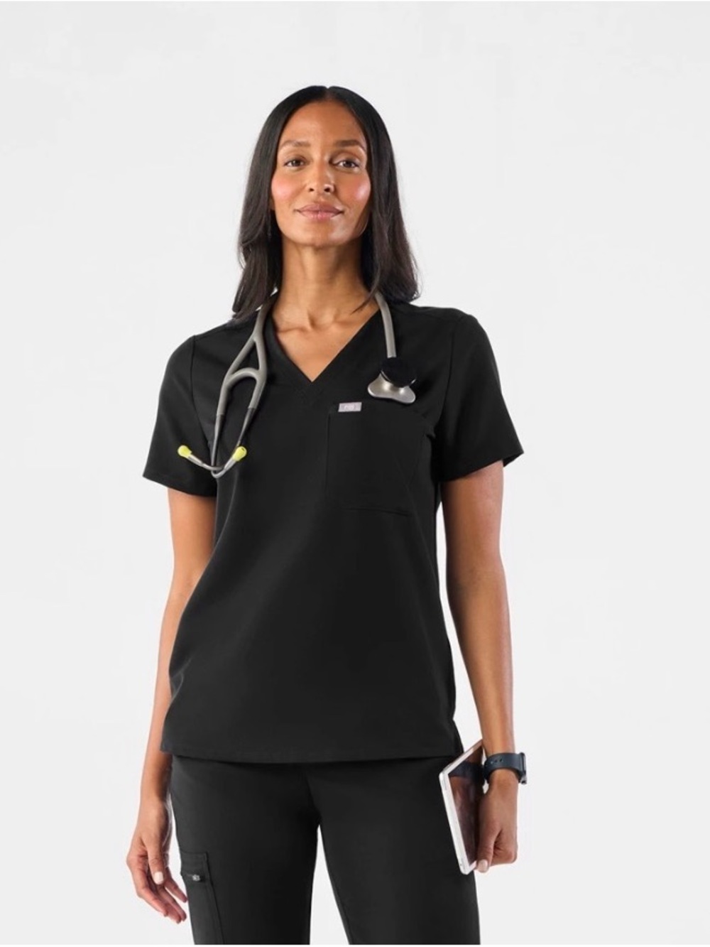 Figs Black V-Neck Short Sleeve Scrub Top